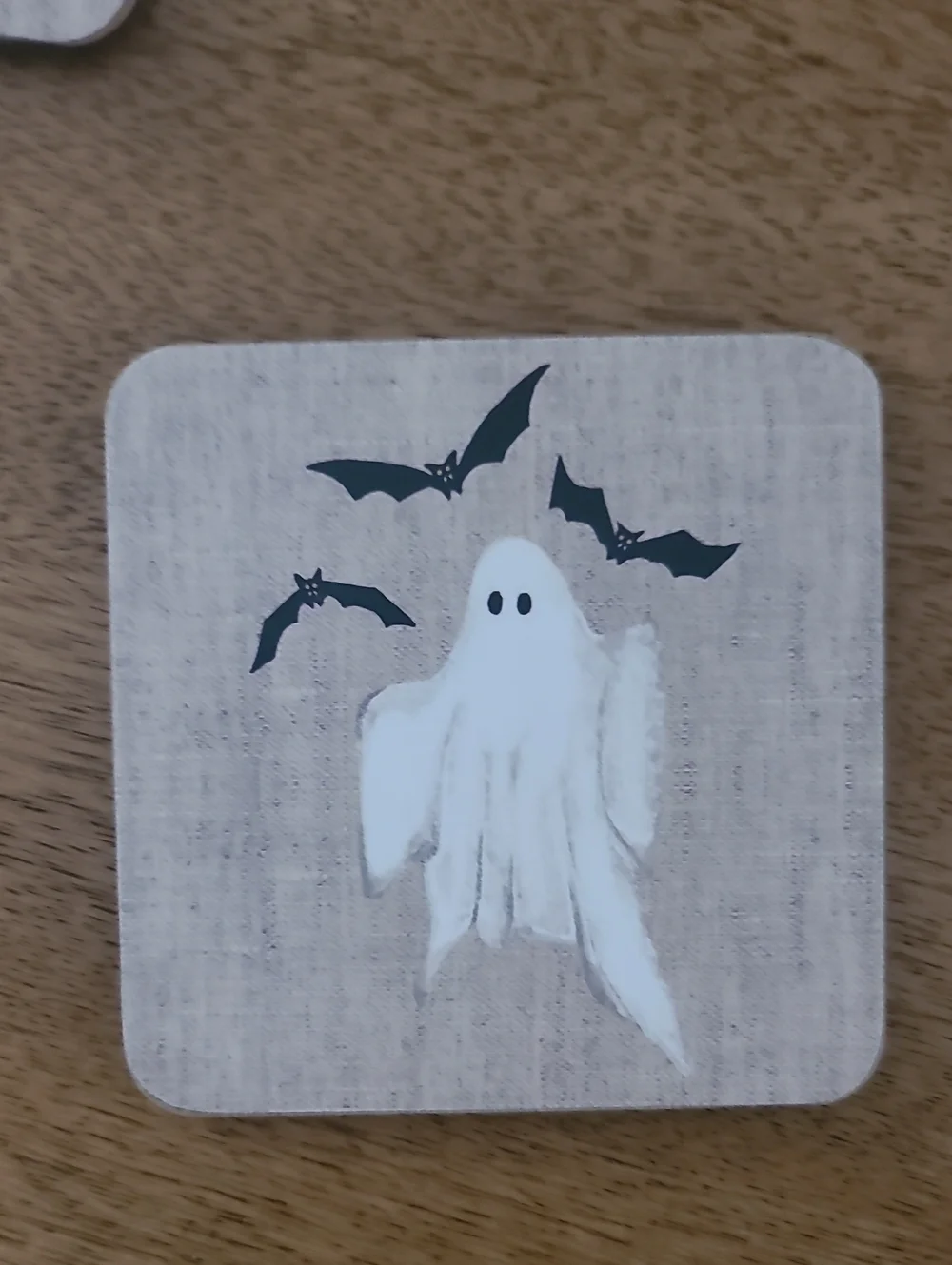 NEWPottery Barn Set of 4 Halloween Ghost Coasters - Neutral Linen Look